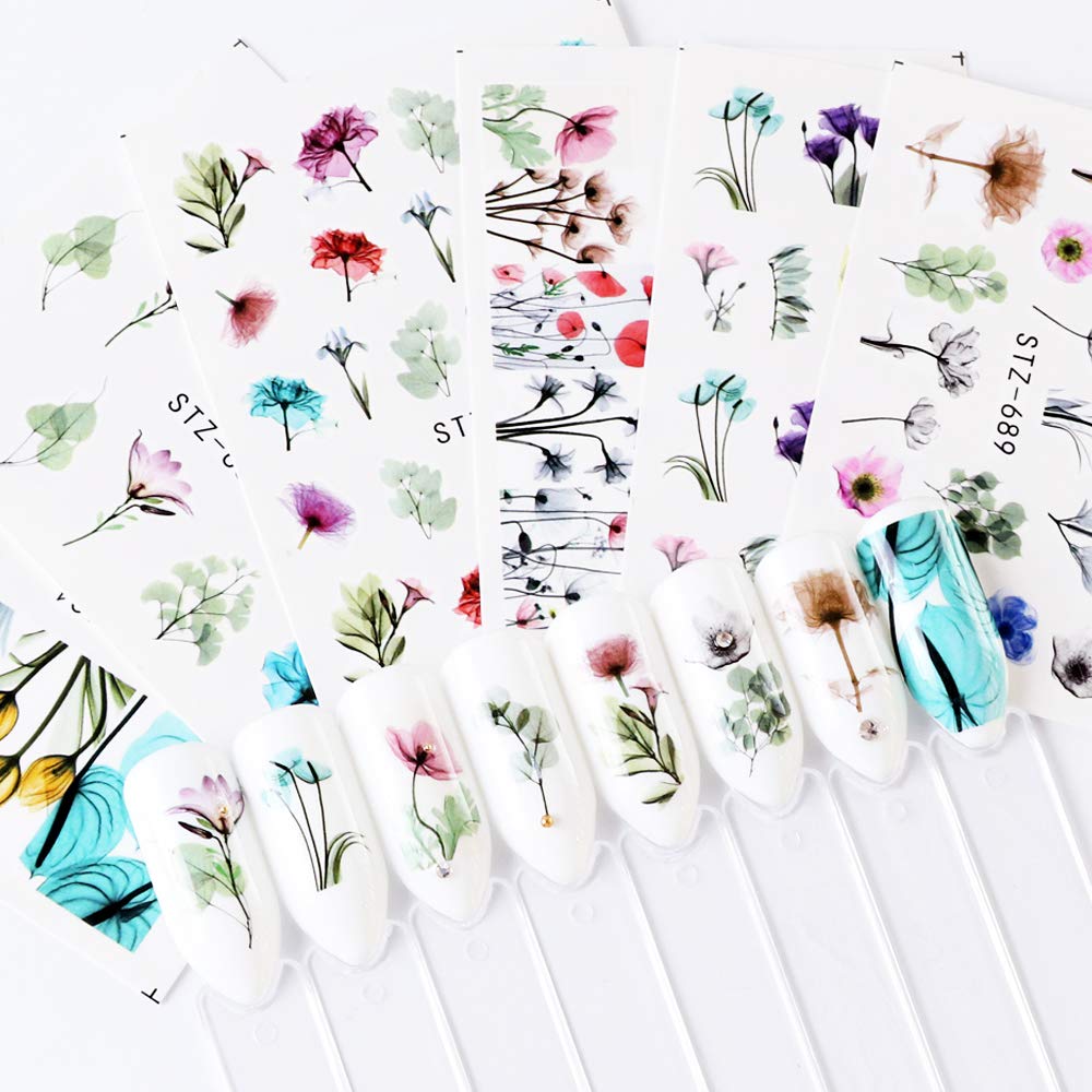 Macute Nail Decals for Women Fingernail Decorations Nail Art Accessories 24 Sheets Nail Stickers with Assorted Patterns Water Transfer Blossom Flower Flamingo Stickers Set Manicure Charms Tip Decor: Beauty