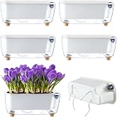 5 Pack Rectangular Planter 11.8 x 4.6 in Self Watering Planter Window Sill Planters Indoor Rectangle Planter Self Watering Pots Plastic Plant pots for African Violet Flower Orchid (Clear, 5)