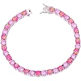 CiNily Created White Pink Blue Fire Opal Pink Topaz Rhodium Plated Women Jewelry Gems Bracelet 7 5/8"