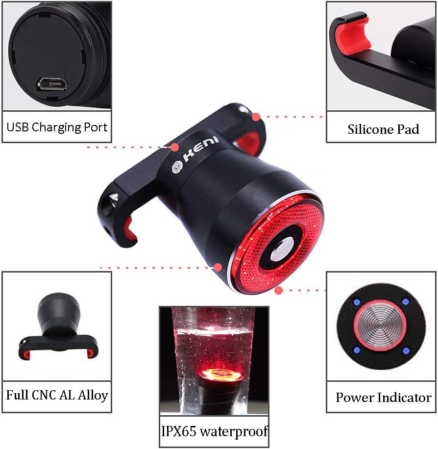 G Keni Smart Rear Bike Tail Light, Auto on/off Brake Sensing Bicycle Lights, USB Rechargeable Bikes Tailights - Image 5