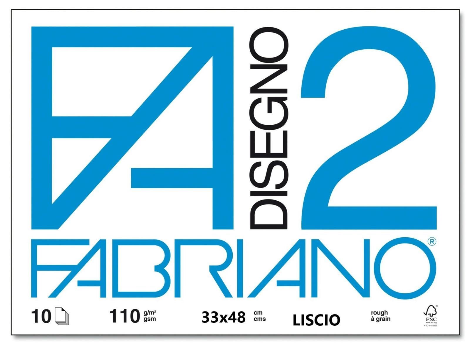 Fabriano F2 Sketchbook, 24 x 33 cm, Smooth Finish, 110 g/m2 Weight, 20 Sheets Smooth Sheets 33 x 48 cm Multi-Coloured