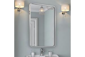 ANDY STAR Chrome Mirrors for Bathroom, 24x36’’ Rounded Rectangle Mirror, Polished Nickel Bathroom Vanity Mirror, SUS304-Anti-Rust, Wall-Mounted Horizontal/Vertical 1’’ Deep
