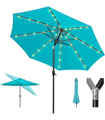 ABCCANOPY Solar Led Patio Umbrella with 32 Lights 9FT(Turquoise)