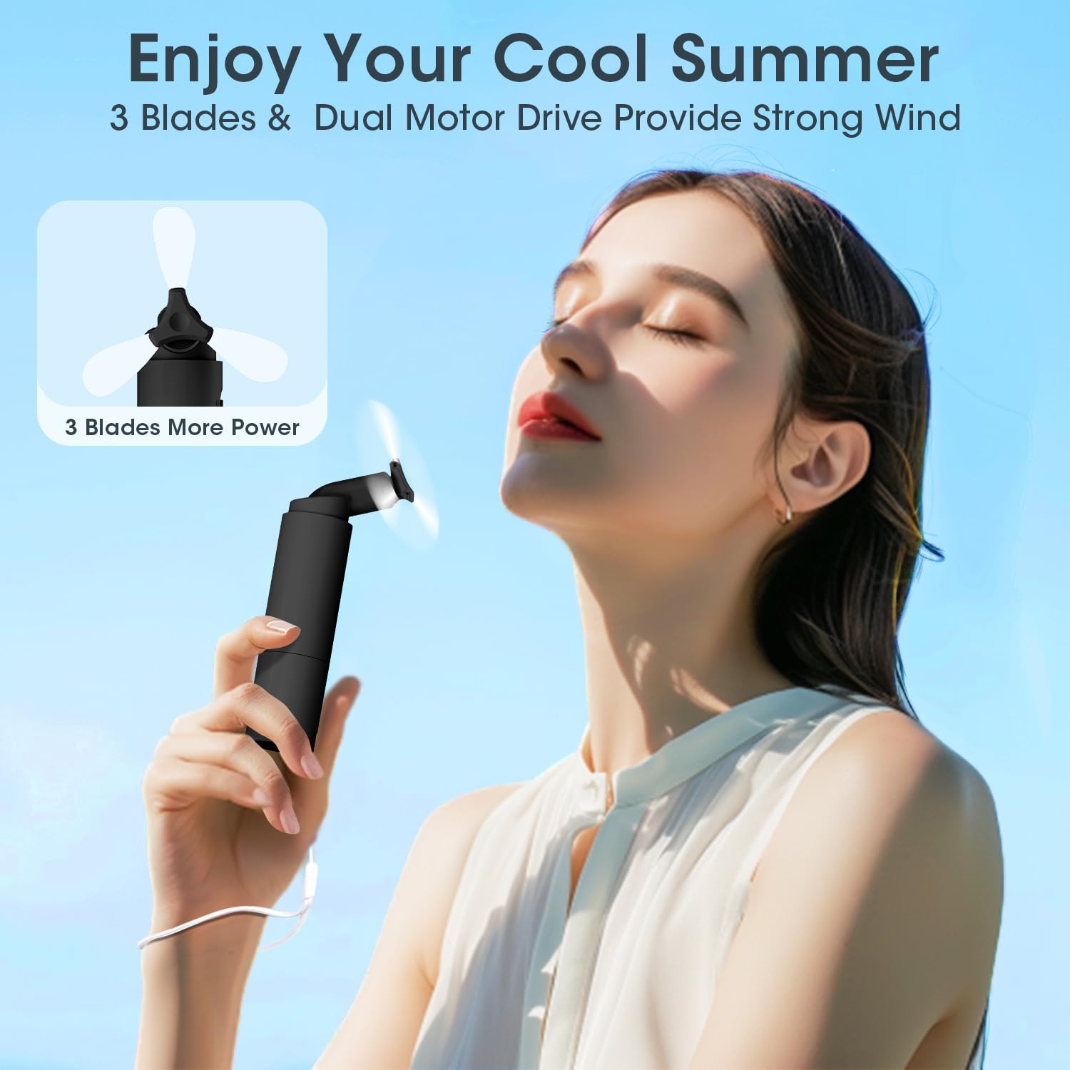 Andwing Mini Portable Fan, Rechargeable Hand Fan - 3000mAh Battery Operated, Up to 22Hrs+ for Makeup, Eyelash, Personal Use - Gifts for Women, Girls, Men - Travel, Indoor, Outdoor (Black)