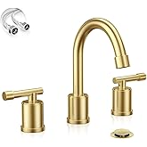 Phiestina Brushed Gold Widespread 8 Inch Bathroom Faucet,3 Holes 2 Handles Modern Bathroom Sink Faucet with Metal Pop-Up Drain & Water Supply Line,WFZY01-BG
