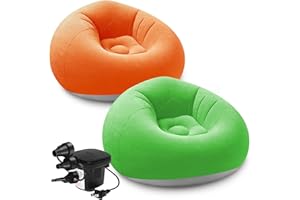 2Pcs Bean Bag Chairs Inflatable Sofa for Adults, Blow up Chair with Electric Air Pump Portable Folding Inflatable Lazy Sofa f