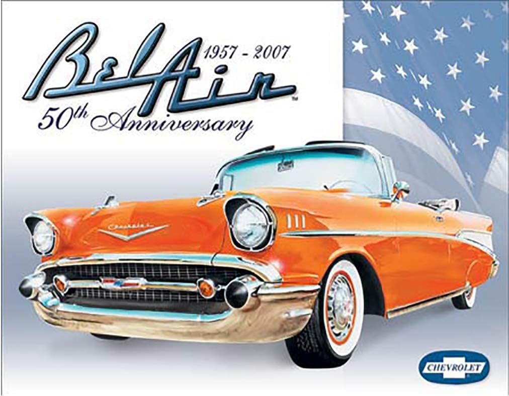 Shop72 - Vintage Tin Sign Bel Air - 50th Anniversary Metal Sign Poster Garage Sign - with Sticky Stripes No Damage to Walls