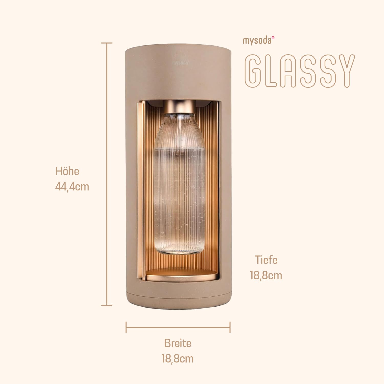 Mysoda: Glassy Wassersprudler aus Holzkomposit mit CO2-Zylinder und 1L Glasflasche & BPA-Frei 1L Plastikflasche - Latte 3