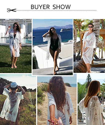 SKJIND Sexy Beach Bikini Cover up Dress,White Floral Lace Swimsuit Covers for Women Plus Size, fit for All(Size: fit for all size)