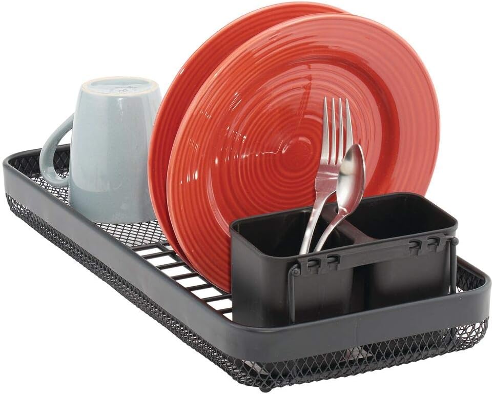 mDesign Dish Drainer with Removable Cutlery Basket Dishes Rack for