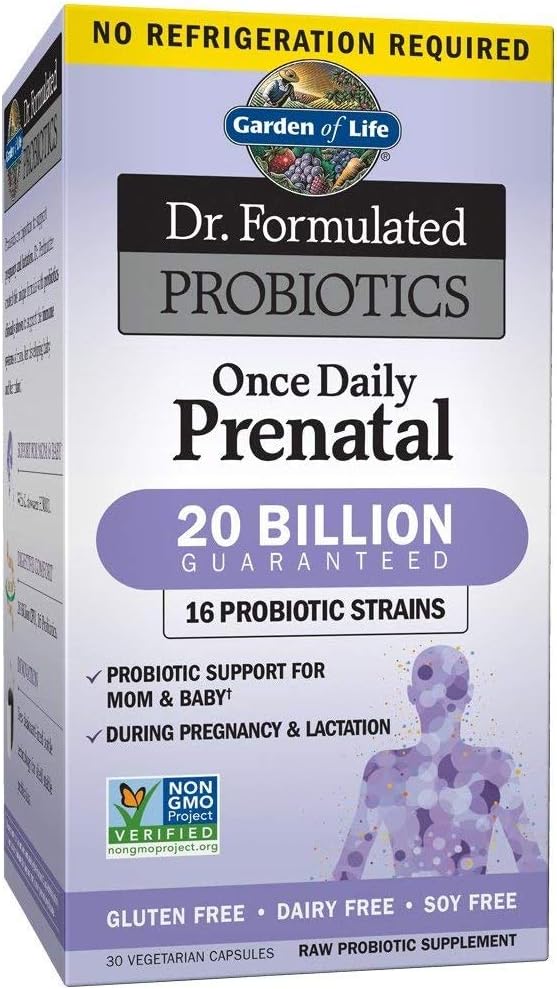 Garden of Life - Dr. Formulated Probiotics Once Daily Prenatal - Acidophilus and Bifidobacteria Probiotic Support for Mom and Baby - Gluten, Dairy, and Soy-Free - 30 Vegetarian Capsules: Health & Personal Care