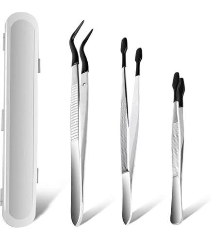 6-Inch Rubber-Tipped Bent Tweezers With Slide Lock - Non-Marring PVC Tips For Jewelry, Model Making & Crafts