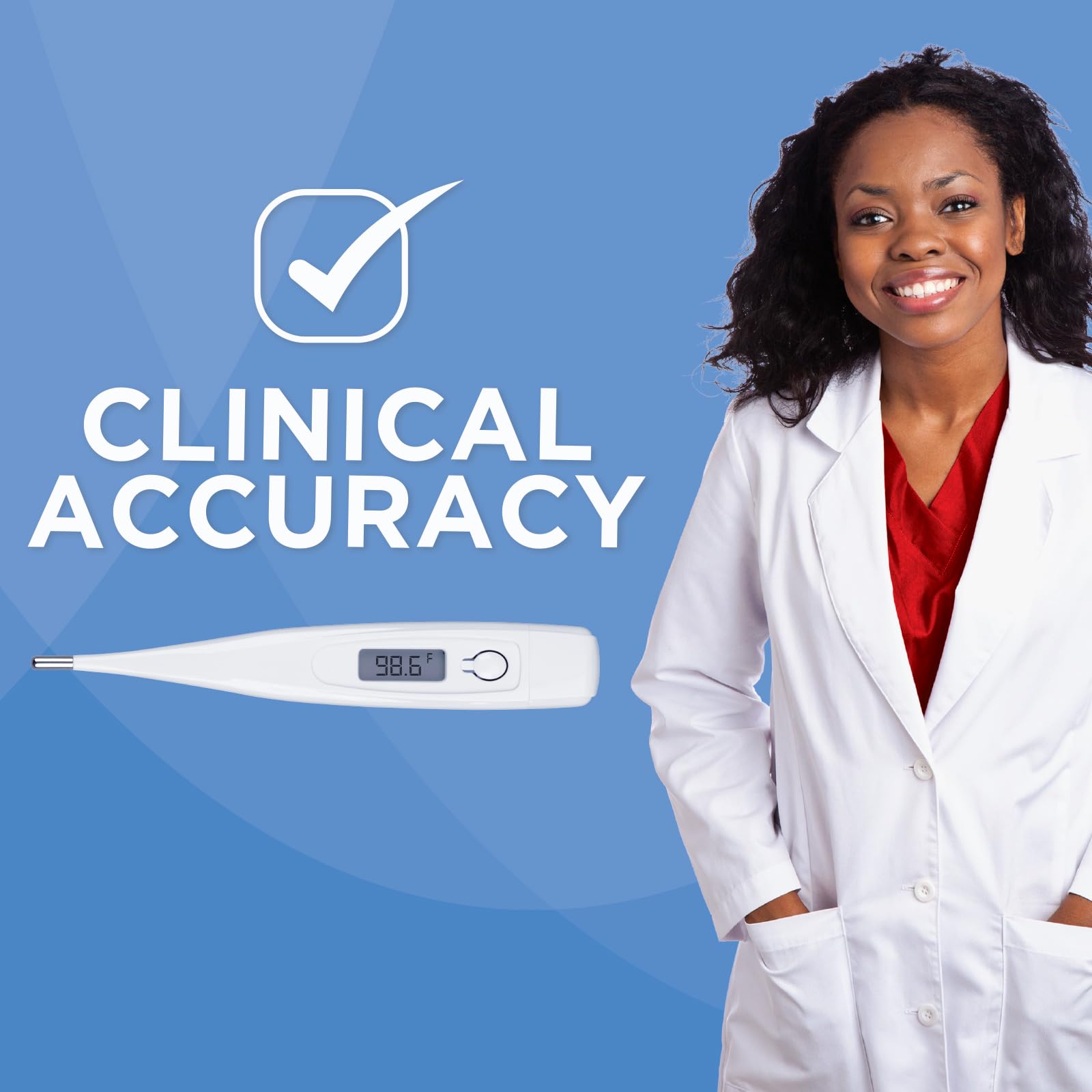 Veridian Digital Thermometer | 60-Second Readout | Fever Alert + Memory Recall| Clinical Rigid Tip | Hygienic Water-Resistant Easy Cleaning | Storage Case + Probe Covers Included