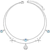 S925 Sterling Silver Elegant Foot Chain Beads Charm Boho Beach Double Layer Anklets Bracelet for Women Teenager Girls Adjustable 9 to 10.5 inches