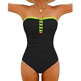 XUNYU One Piece Swimsuit Women Tummy Control Bathing Suit Strapless Bandeau Swimwear Lace Up Slimming Modest Swim Suits 2026