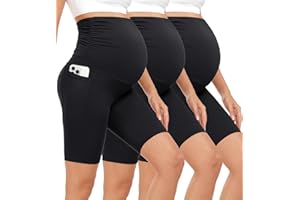 lilisilk 3 Pack Maternity Shorts Over The Belly Pregnancy Biker Shorts Workout Yoga Active Pregnant Pants Pajama with Pockets