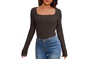 Cakulo Women's Fuzzy Sweater Tops Square Neck Long Sleeve Knitted T Shirts Slim Fitted Pullover Tops