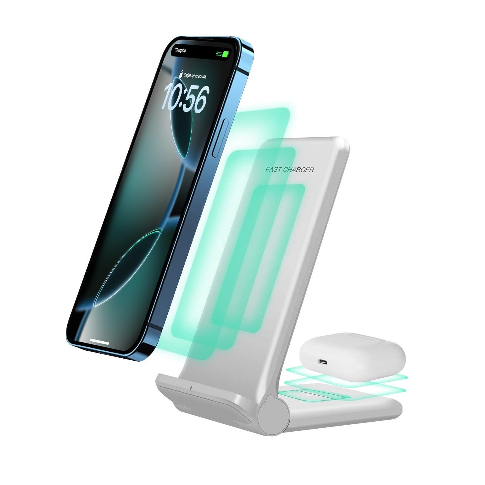Photo 1 of 2 in 1 Wireless Charger,Foldable 20W Fast Wireless Charging Stand Compatible with iPhone 16/16 Pro/15/14/13/12/X/AirPods,Dual Phone Induction Charge Station for Samsung,Pixel,Xperia,LG(No Plug)