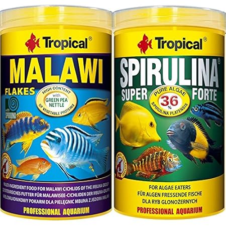 Tropical 1 Liter Spirulina Forte 36% + 1 Liter Malawi Flocken Doppelpack 2 er Set Cichlid Malawi Fischfutter