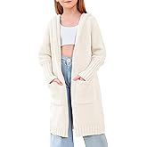 Girls Hooded Long Cardigan Kids Fashion Open Front Knit Sweater Outerwear Coat 5-14 Years