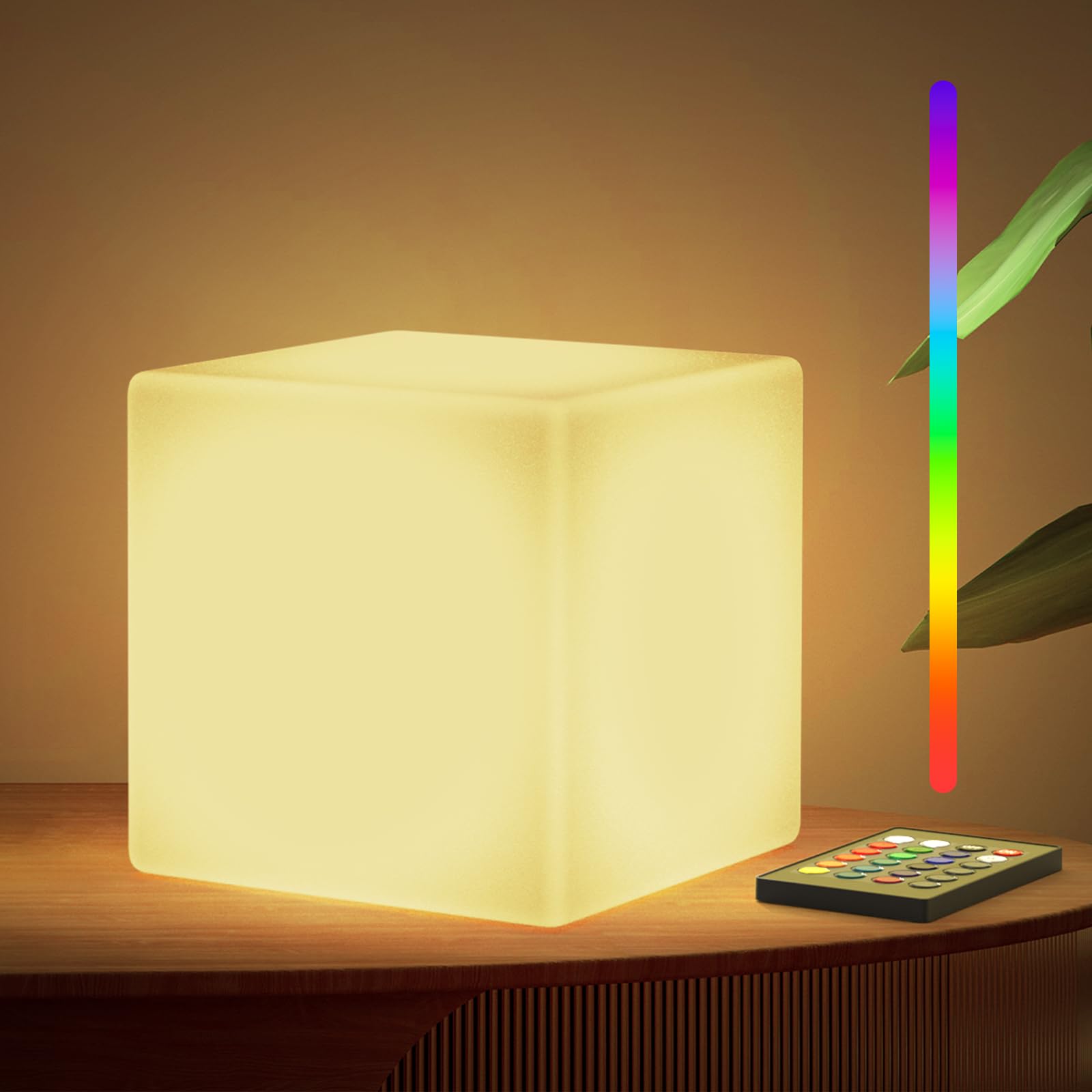 Photo 1 of ***MISSING REMOTE***LOFTEK 7-inch LED Cube Night Lights: Rechargeable RGB 16 Colors Changing Light with Remote Control, IP65 Waterproof Table Lamp Night Light for Home Bedroom Kids Room