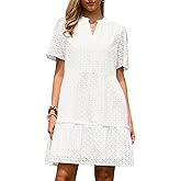 Allegra K Eyelet Dress for Women 2026 Summer Short Sleeve V Neck Hollow Out Ruffle Vacation Mini Dresses