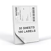 PAPRMA Half Sheet 8.5x5.5inch Shipping Mailing Label 100 Counts, 2 Labels Per Sheet 8.5 x 11 for Laser & Inkjet Printer, Permanent Adhesive Label Square Corner (50 Sheets)