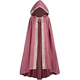 FCCAM Long Hooded Cloak for Women Suede Hooded Cape Medieval Renaissance Cloak Halloween Costume