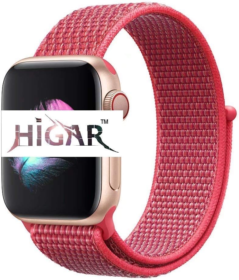 HIGAR Soft Breathable Nylon Wristband Strap Compatible with 44mm Apple Watch Series 4, 42mm Series 3, 2, 1 - Red (Watch not Included)