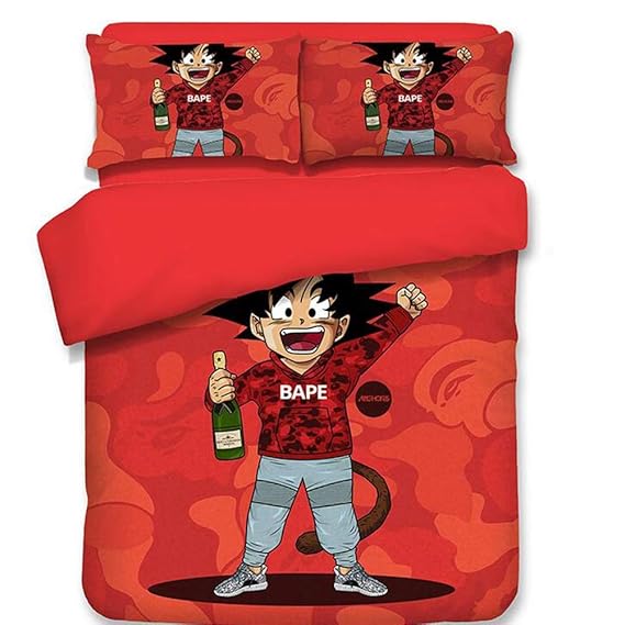 CXDM 3 Stück Bettbezug-Set 3D-Druck Dragon Ball Goku & Simpsons Muster Bettwäsche(1 Bettbezug, 2 Kopfkissenbezüge),D,UKSuperk