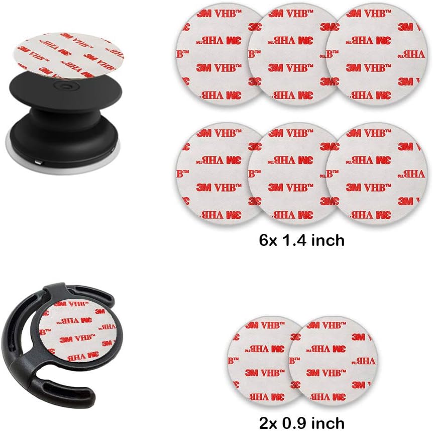 Volarium Pop Sticky Replacement 8 Pack, Compatible with Socket Mount Base, 6PCs Double Sided Adhesive Pads and 2PCs Sticker Pads for Car Magnetic Phone Holder