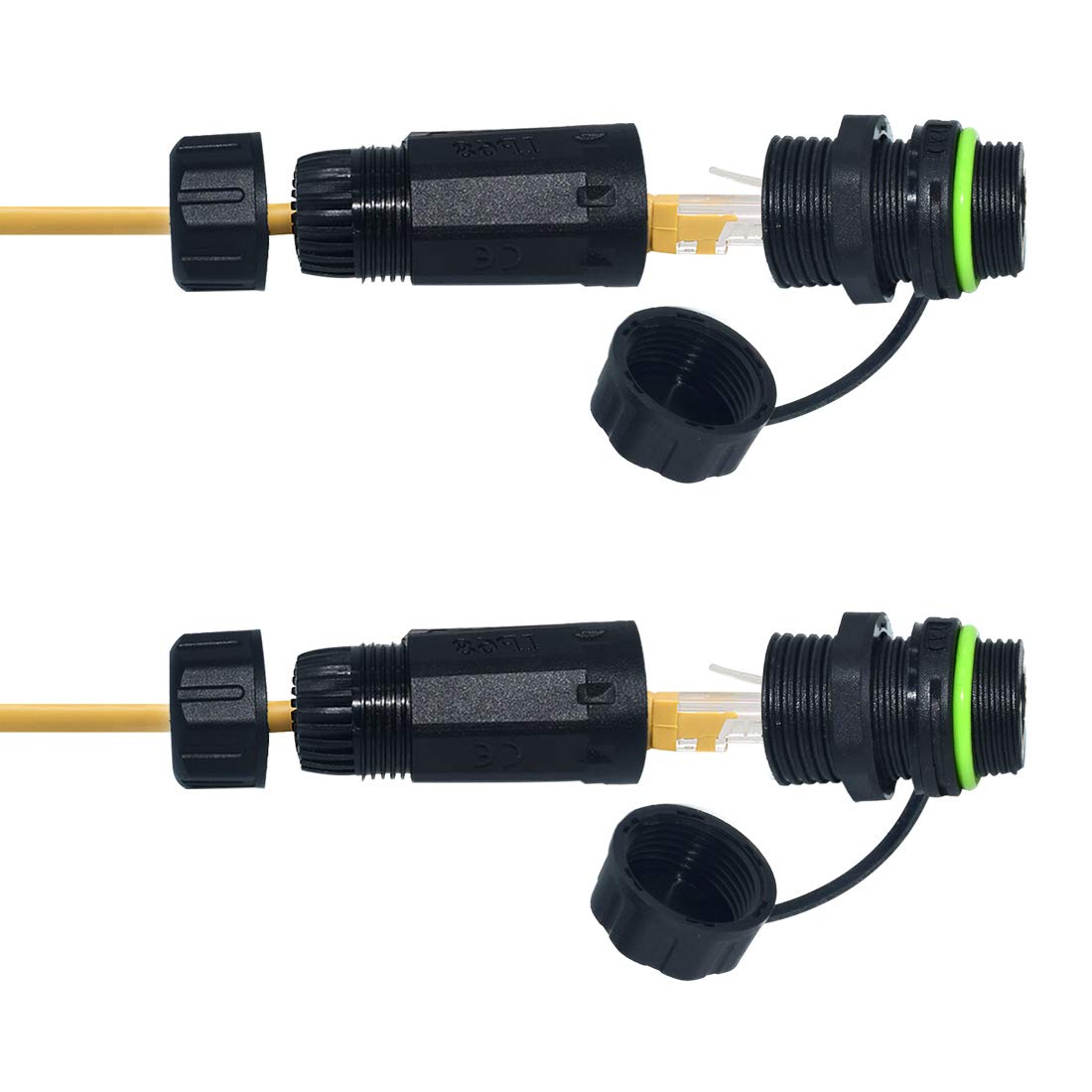 Photo 1 of RJ45 Waterproof Connector IP68 Cable Connector, Panel Mount Coupler Female to Female, with Shielding Cable Coupler-CAT5E-YMP20-Green-2 PCS