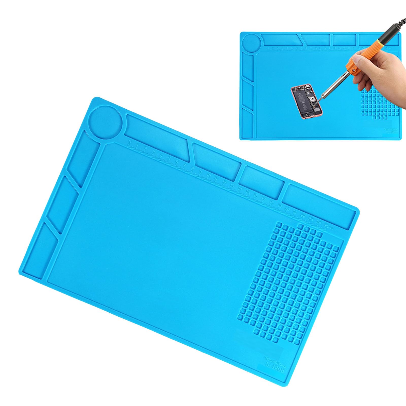 Soldering Mat, Antistatic Repair Mat, Soldering and Repair Mat Silicone, Workbench Mat for Soldering, Cell Phone and Electronics Silicone Mat with Heat Insulation (Blue)