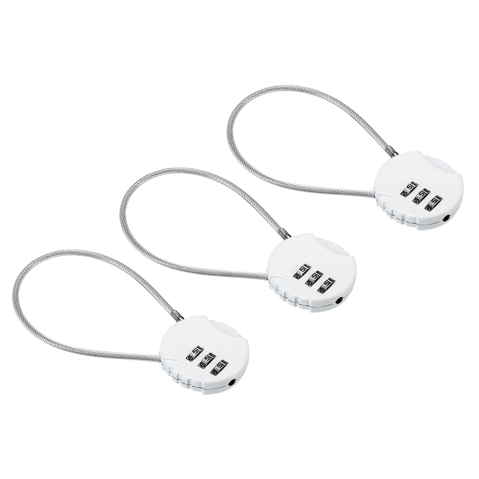 PATIKIL Combination Lock 8 Inch, 3 Pcs 3 Digit Outdoor Waterproof Code Padlock with Wire Rope for Luggage Gym Locker Fence Toolbox Backpack, White