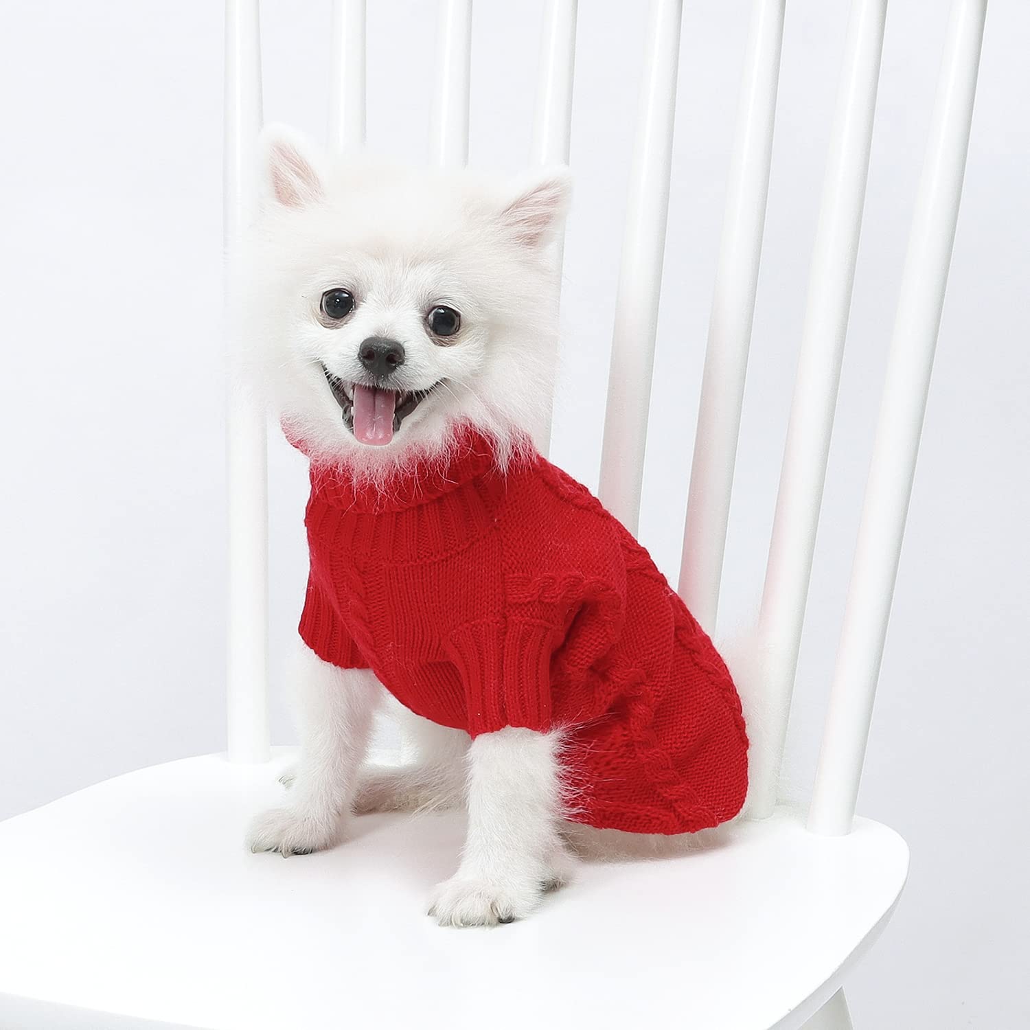 TCYYNEK Dog Sweater Warm Puppy Clothes, Turtleneck Knit Cat Sweater, Pullover Cat Sweater Clothes for Small Dogs Pullover Warm Apparel (Medium, Red)