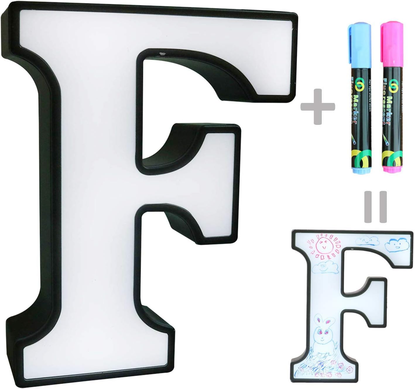 Marquee Letters - Light Up Letter Shaped Doodle Board with 2 Markers for Handwriting Drawing Painting - Funny Toys Gifts Name Sign for Kids Room Home Christmas Store Decoration F