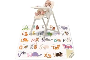 CAVWVTYU Splat Mat for Under High Chair, 51" SI Anti-Slip Waterproof Multipurpose Splash Mat, Washable High Chair Mat Floor Protection Table Cloth Portable Picnic Play Mat with Early Education Pattern