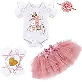 GRNSHTS Baby Girl Birthday Cake Smash Outfit Toddler Girl My 1st Birthday Romper Tutu Skirt with Headband Clothes Set