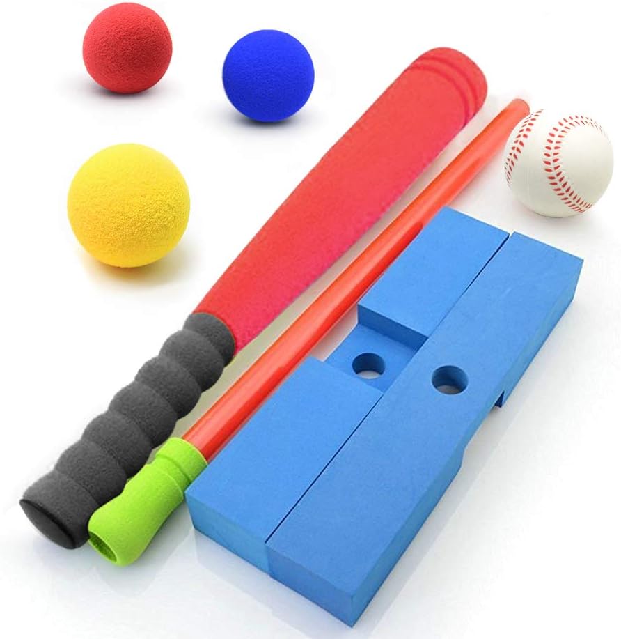 CeleMoon 16-Inch Kids Soft Foam T-Ball Baseball Set Toy, 8 Different Colored Balls, Carry/Organize Bag Included, for Kids Over 1 Years Old (Red): Sports & Outdoors