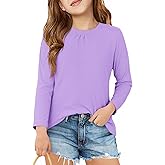 Haloumoning Girls Long Sleeve Tees Kids Casual Crewneck Pleated T Shirts Cute Fall Tops 5-14 Years