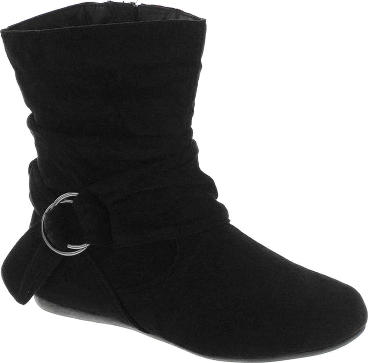 Static Footwear Selena-58 Women's Fashion Mid Calf Flat Heel Side Zipper Slouch Boots