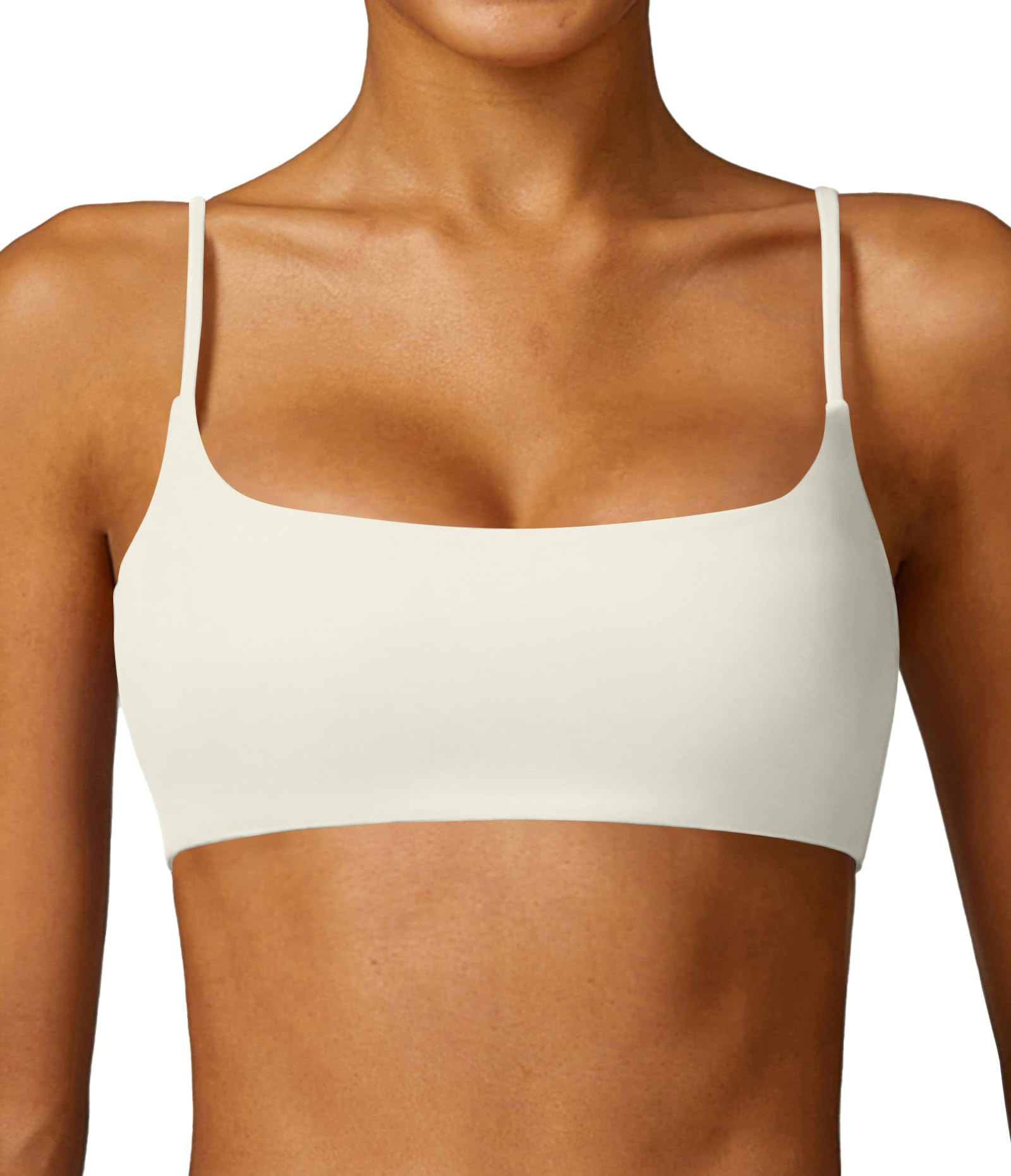 Photo 1 of Comper Women's Sports Bra with Thin Straps Stretchy Wirefree Workout Bras Lightweight Workouts Bralette with Removable Pads (White-M)