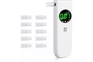 FFTOPU Breathalyzer, Professional-Grade Accurate Alcohol Breathalyzer Tester with LCD Digital Display and 10 Mouthpieces, Portable Alcohol Tester for Home and Party Use (White)