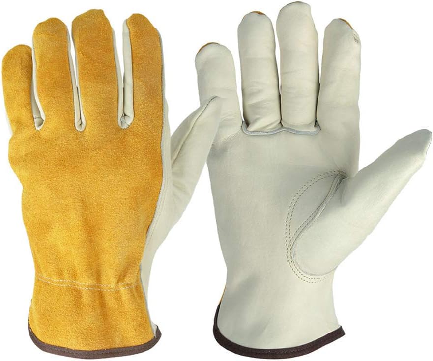 RHXX Garden Digging Gloves Leather Work Protective Gloves Durable for