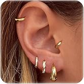 LOYALLOOK Small Gold Hoop Earrings for Women Trendy 14K Gold Plated Chunky Huggie Earrings Stacks Hypoallergenic Dainty Twisted CZ Cartilage Hoop Earring Sets for Multiple Piercing Lightweight