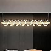 SUETONG Modern LED Chandelier, Bubble Ball Glass Pendant Light Fixture,50in Nordic Long Gold Linear Chandeliers for Dining Ro