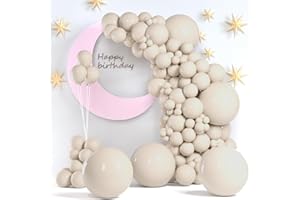 ZIZASARY Sand White Balloons, 140pc Sand White Balloons 18 12 10 5 Inch Different Sizes Pack Party Latex Balloons for BOHO Birthday Halloween Holiday Balloon Garland as Party Decorations