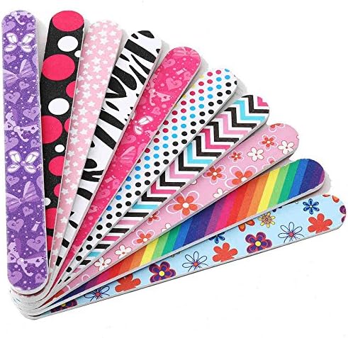 Professional Acrylic Nail File and Buffers for Women Girls, Natural Emery Board Set Bulk, 150/150 Grit Colorful, 10 PCS