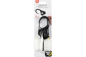 Nite Ize CamJam XT Aluminum Rope Tightener - Versatile Tie Down Cam Mechanism with Carabiner Clip - Secure Hiking Gear Essential - Rope Tie Down Accessory - Black/White