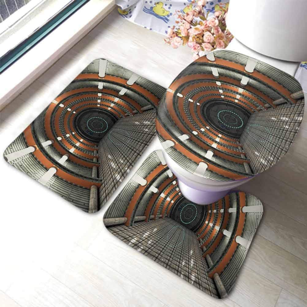 Outer Space Bathroom Bath Rugs Digital Orbital Station Room Artificial Satellite in Earth Navigation Center Memory Foam Bath Mats, Multicolor